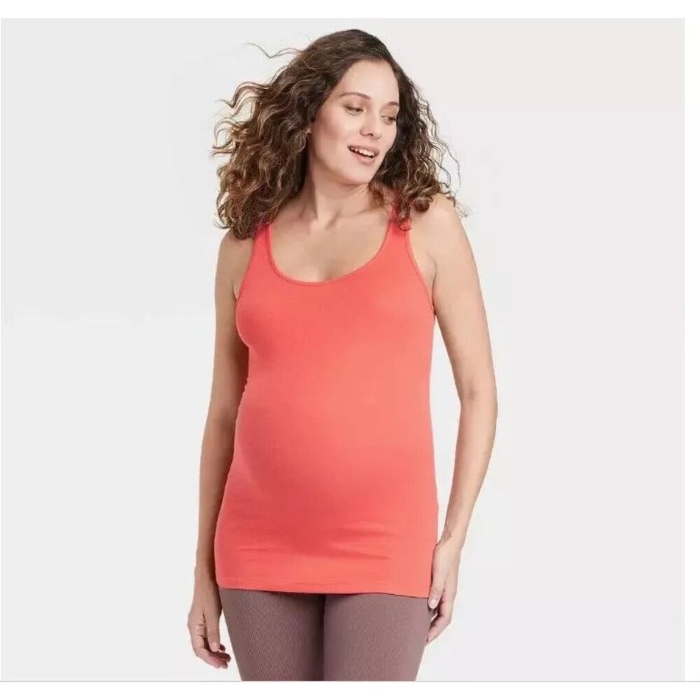 NEW Isabel Maternity by Ingrid & Isabel Scoop Neck Tank Top - Red Orange